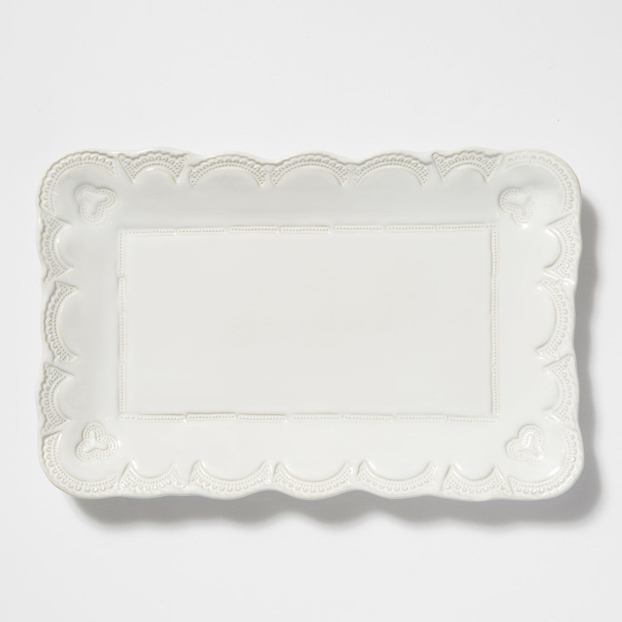 An image of Vietri Incanto Stone White Lace Small Rectangular Platter