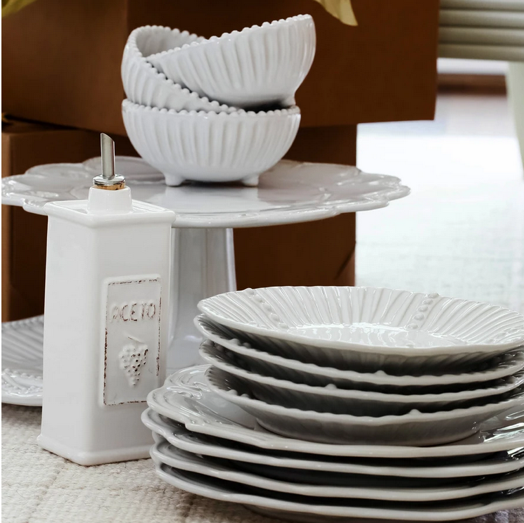 Vietri Incanto Stone White Stripe Footed Bowl