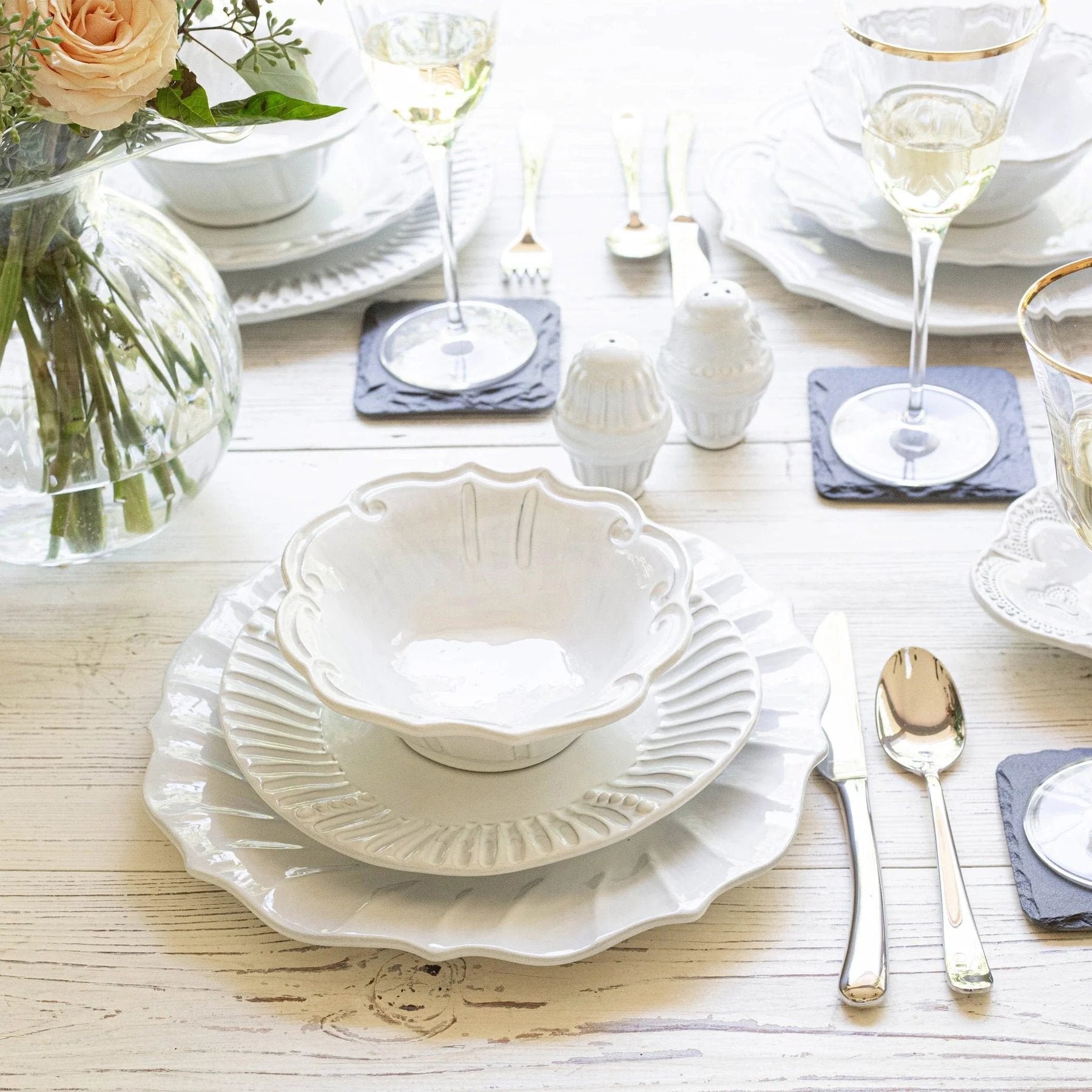An image of Vietri Incanto White Stone Stripe Salad Plate