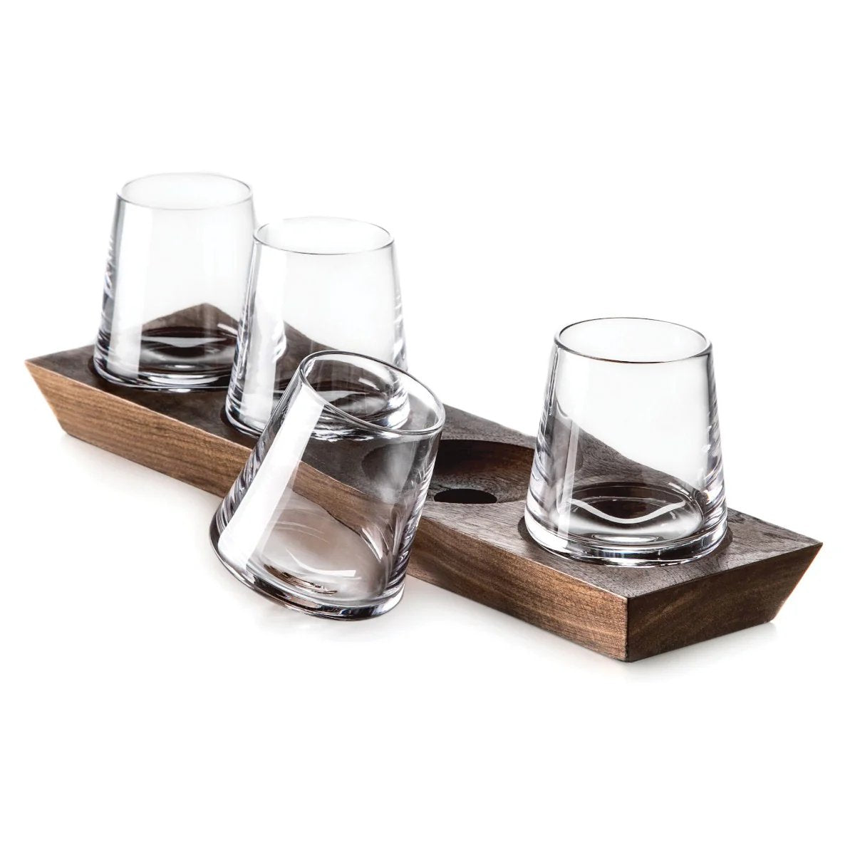An image of Simon Pearce Ludlow Whiskey Glass Set with Wood Base