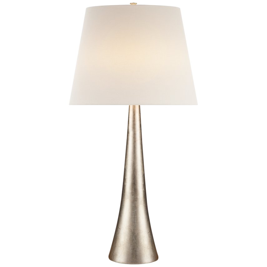 An image of Visual Comfort Aerin Modern Dover Table Lamp in Burnished Silver with Linen Shade