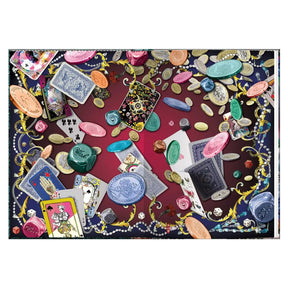 Inside design of Hachette Christian Lacroix Fete vos Jeux Large Journal with poker chips, coins and cards
