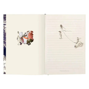 Inside of Hachette Christian Lacroix Idylle en vol A5 Notebook with ivory ruled page and small floral design on the other 