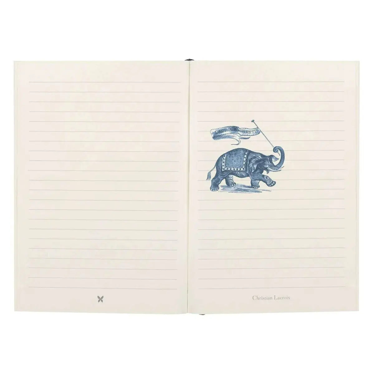 Hachette Christian Lacroix Idylle en vol A5 Notebook with ivory ruled pages with a blue elephant design
