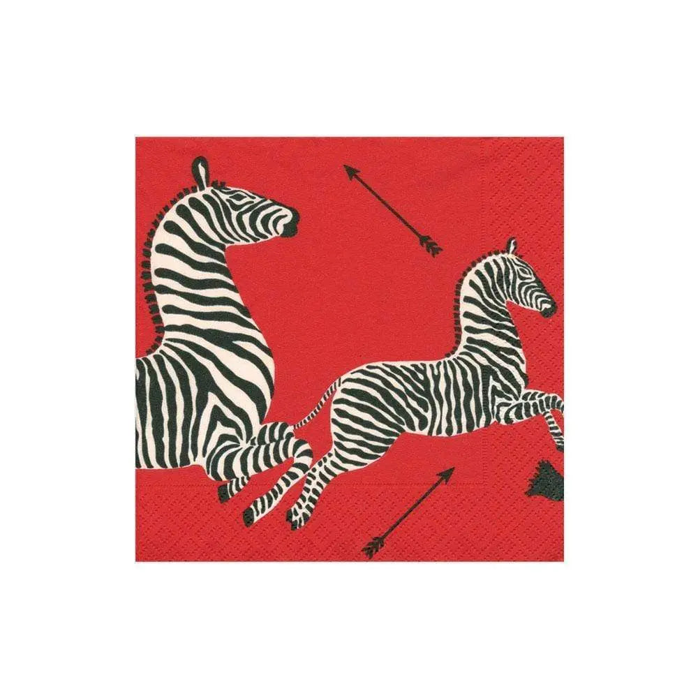 Caspari Zebras RED Cocktail Napkins