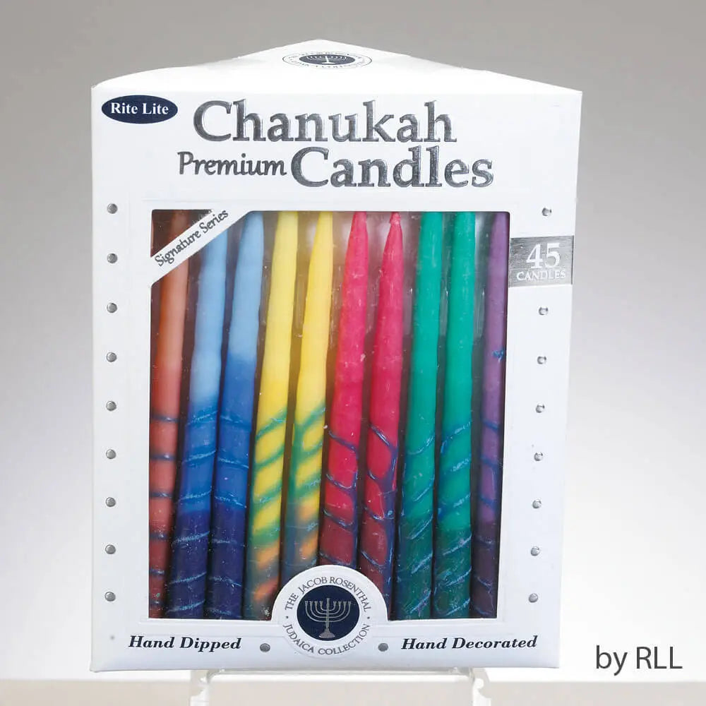 Rite Lite  Premium Candles Hand dipped Hand Decorated Tri-Color Rainbow Chanukah Candles