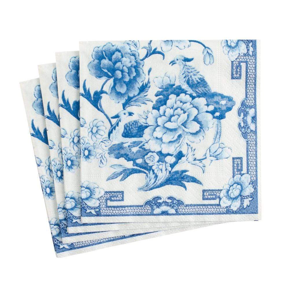 An image of Caspari Blue & White Cocktail Napkins
