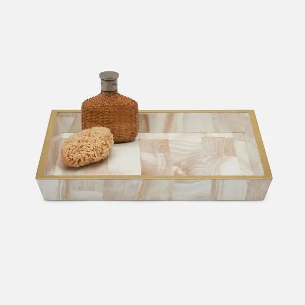 Pigeon and Poodle Palermo Rectangular Tray Large in Natural and Brass