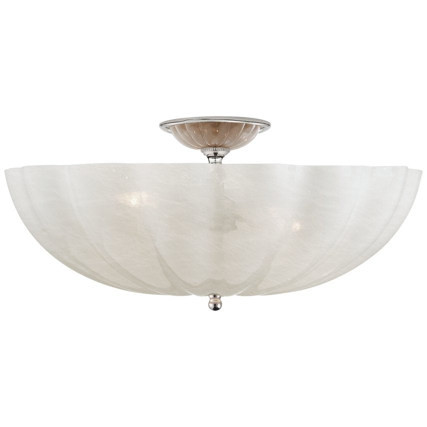 An image of Visual Comfort Modern Rosehill Large Semi-Flush Mount in Polished Nickel with White Stripe Glass