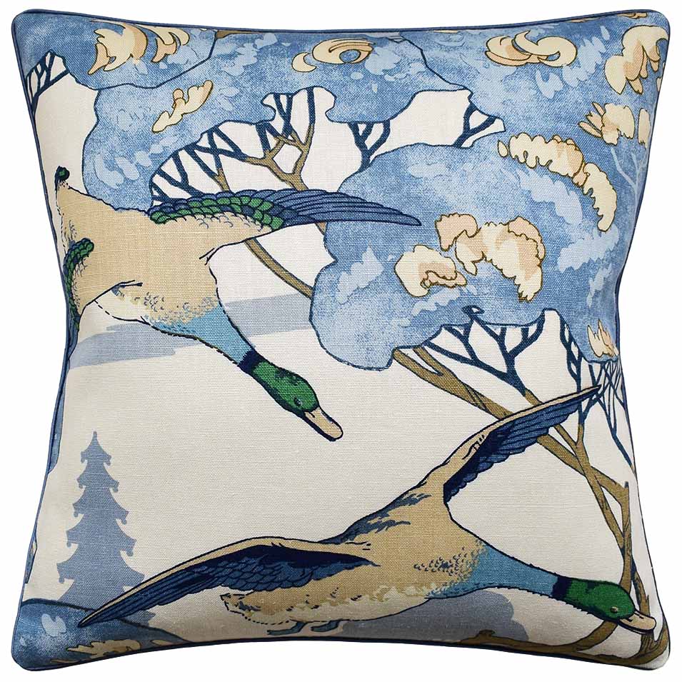 An image of Ryan Studio Flying Ducks 22" Decorative Pillow