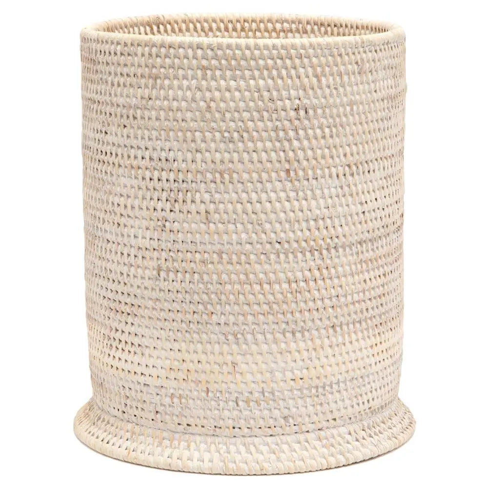 An image of Pigeon & Poodle Dalton Whitewashed Rattan Round Wastebasket