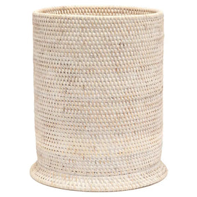 Pigeon and Poodle Dalton Whitewashed Rattan Round Wastebasket