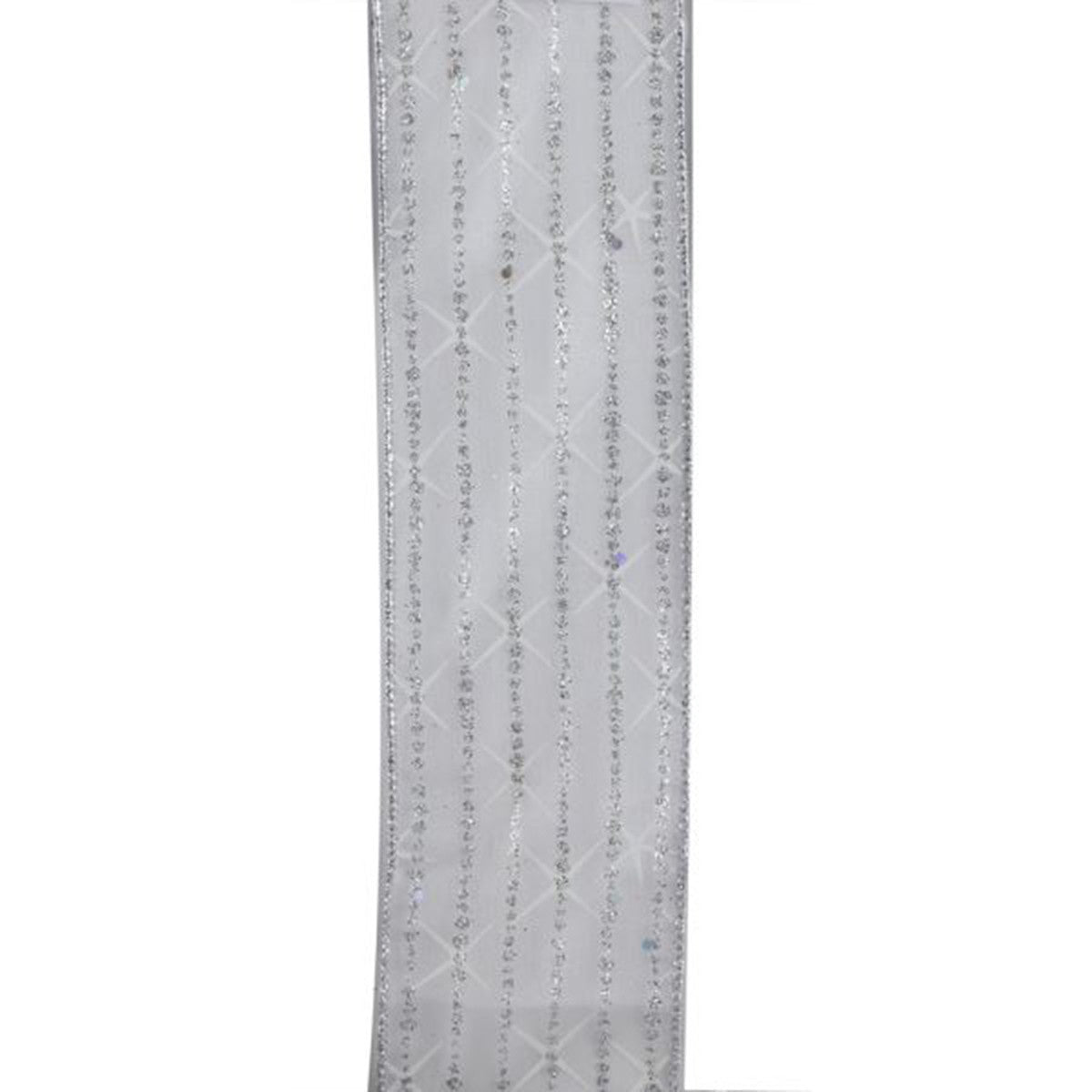 Kurt Adler Woven Silver Giltter Stripe Ribbon - 2.5in, 10yd