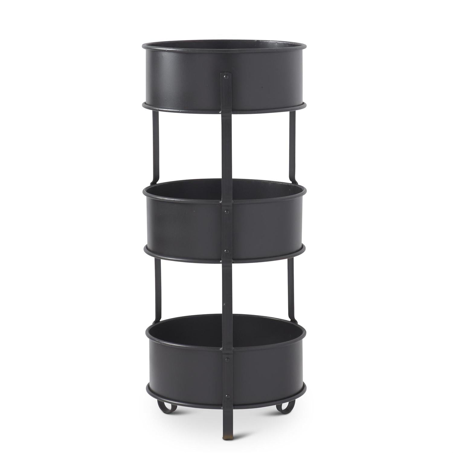 An image of K & K Black Metal 3 Tiered Round Display Stand