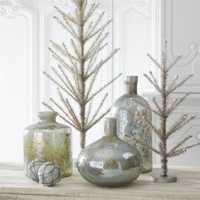 K & K Antique Light Green Matte Glass Bottle Vases - Set of 3