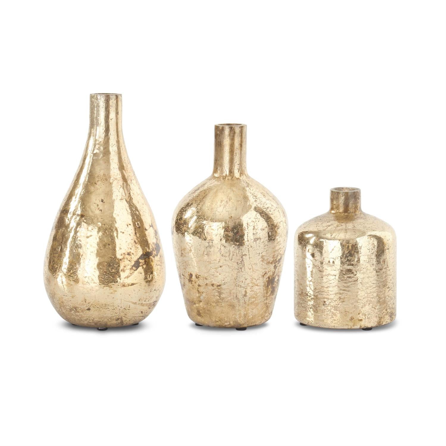 K & K Antique Copper Glass Bottle Vases - Set of 3