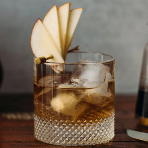 Filled Richard Brendon Diamond Double Old Fashioned with Apple spices on a table