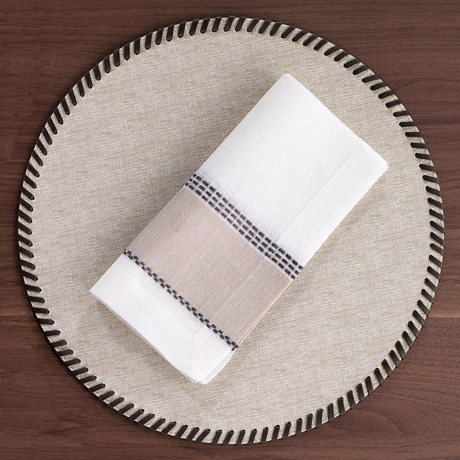 Bodrum Whipstitch 15in Round Placemat - Beige (Set of 4)