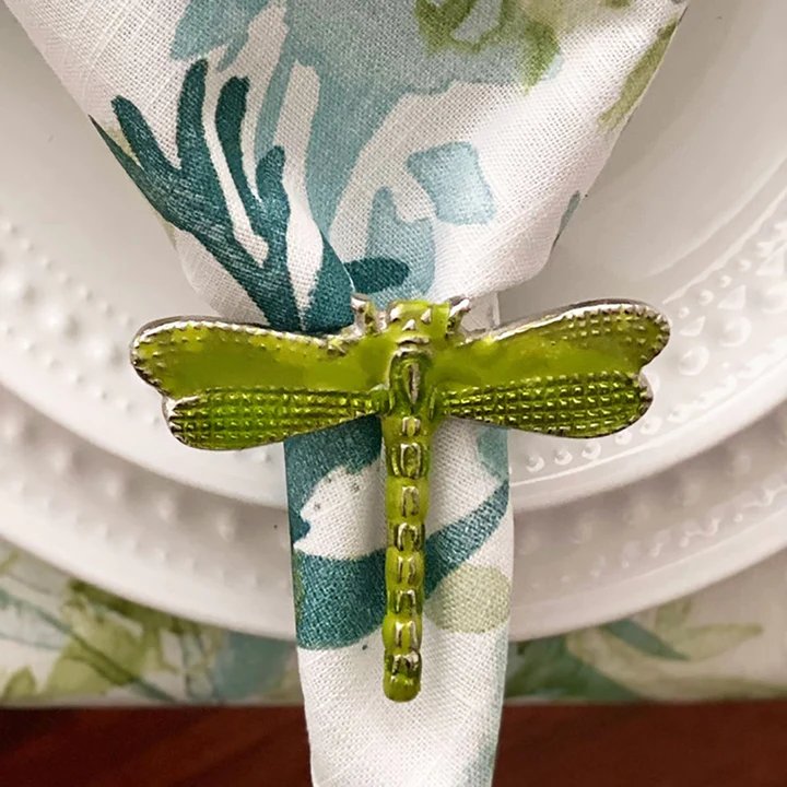 An image of Bodrum Dragonfly Green Napkin Ring - Set of 4
