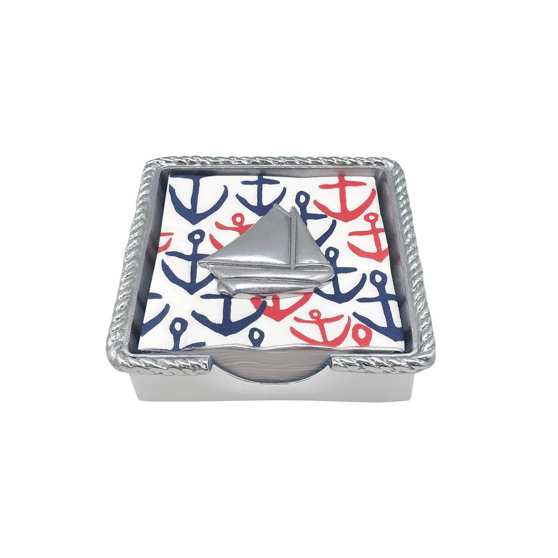 An image of Mariposa Sailboat Rope Napkin Box NEW NAPKIN