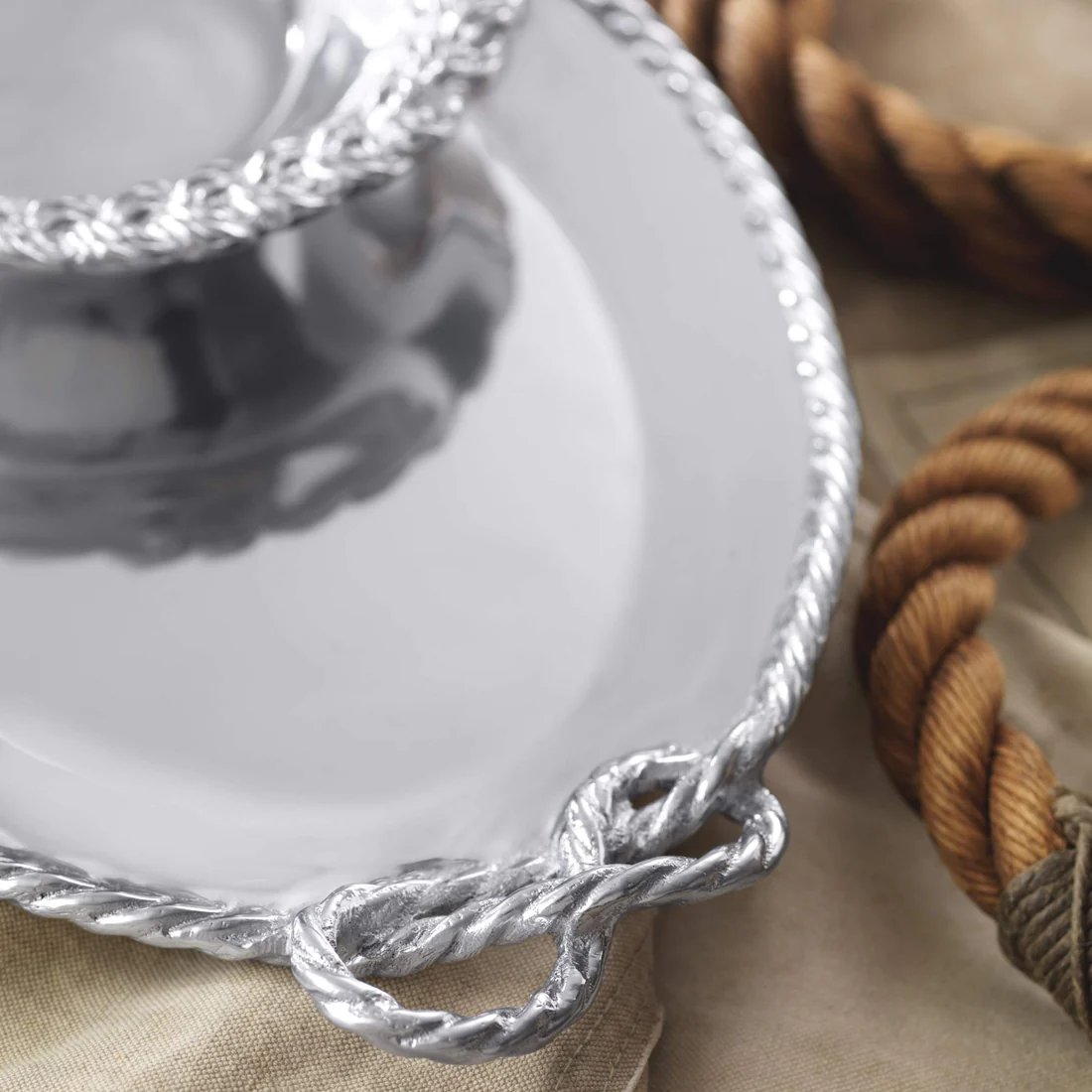 Mariposa Rope Knot Handled Oval Serving Tray