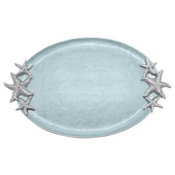 Mariposa Aqua Starfish Handled Serving Tray, Enamel