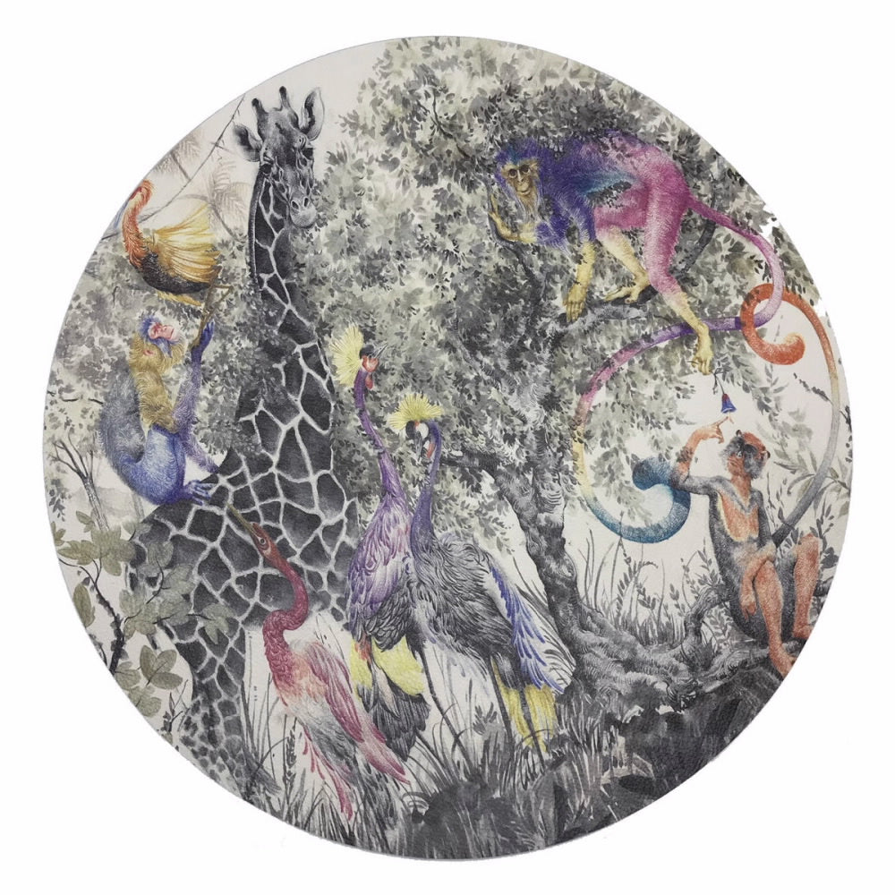 An image of Nicolette Mayer Arcadia Scene Round Pebble Placemat - Giraffe