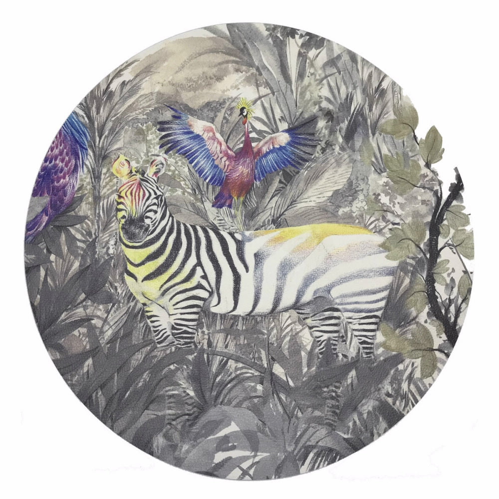 An image of Nicolette Mayer Arcadia Scene Round Pebble Placemat - Zebra