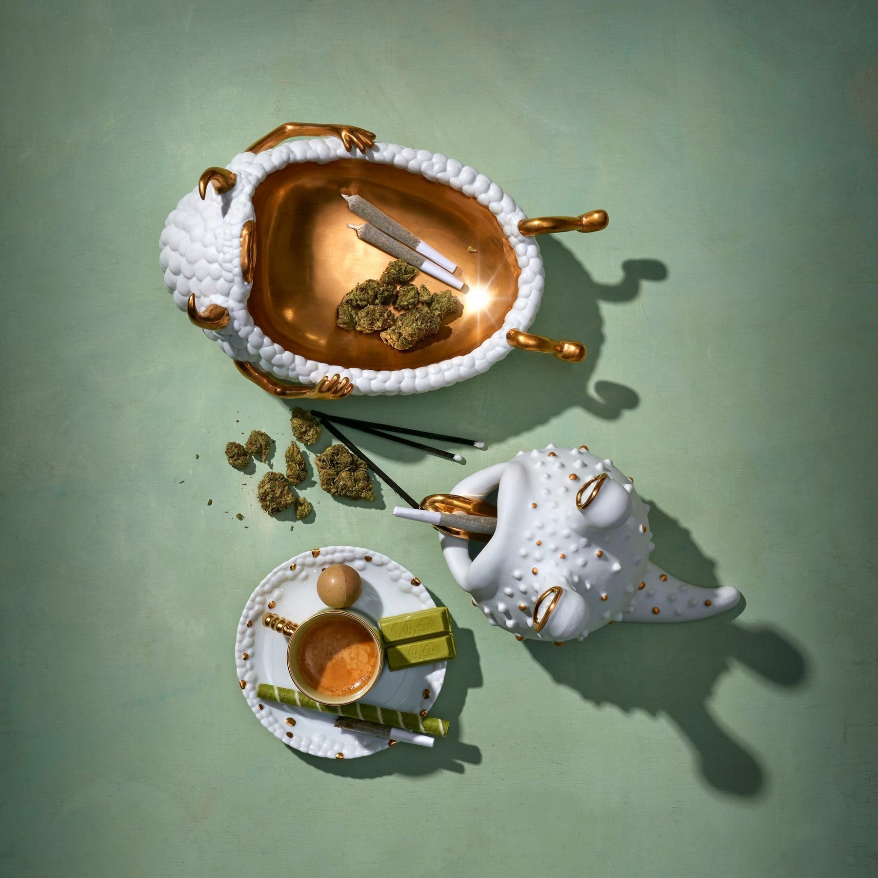 An image of L'Objet Haas Brothers Collection Library Lazy Susan Catchall - White/Gold