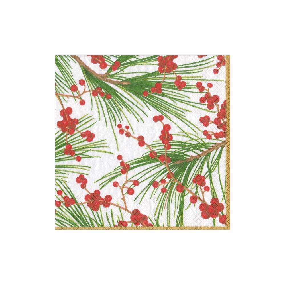 An image of Caspari Berries & Pine Cocktail Napkins