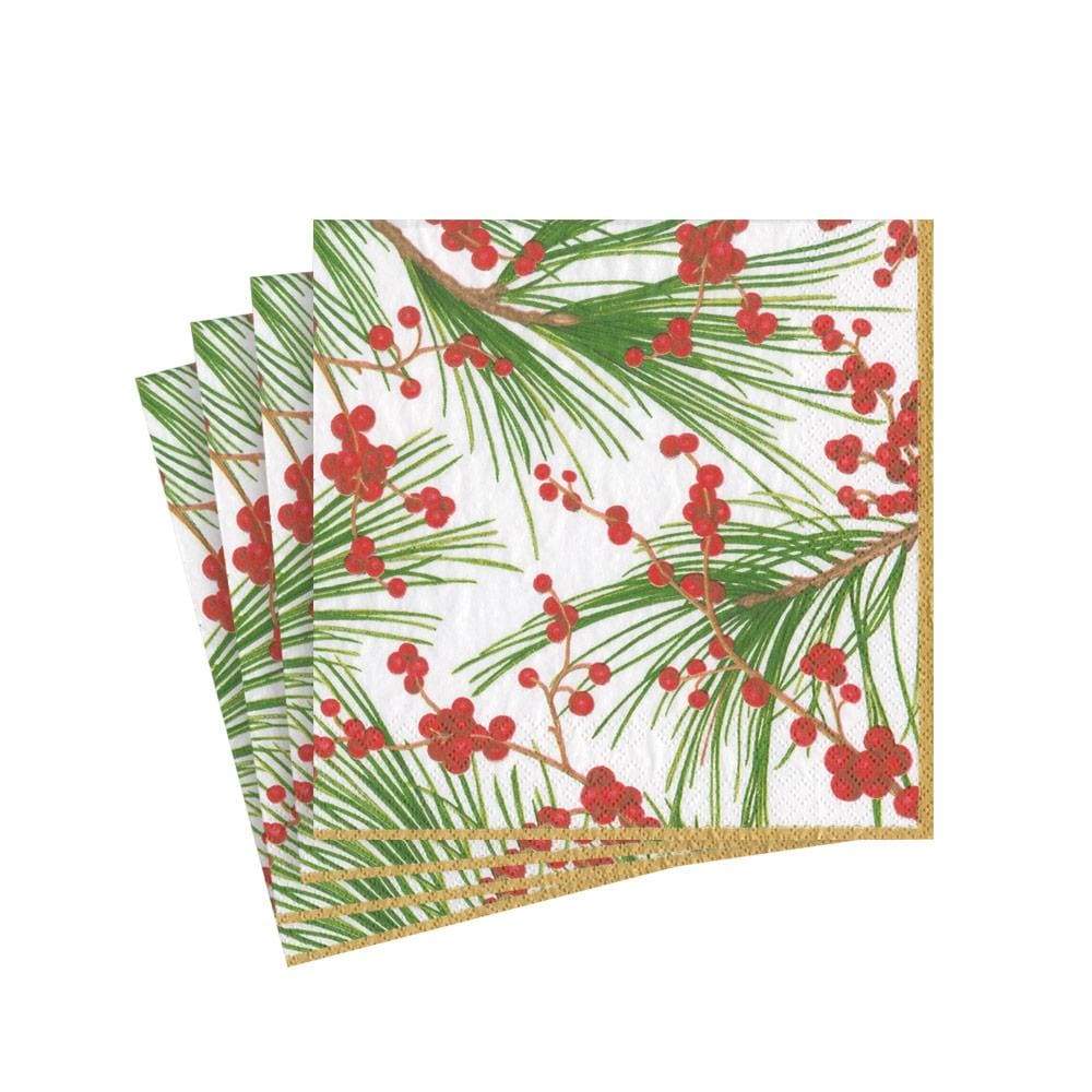 An image of Caspari Berries & Pine Cocktail Napkins