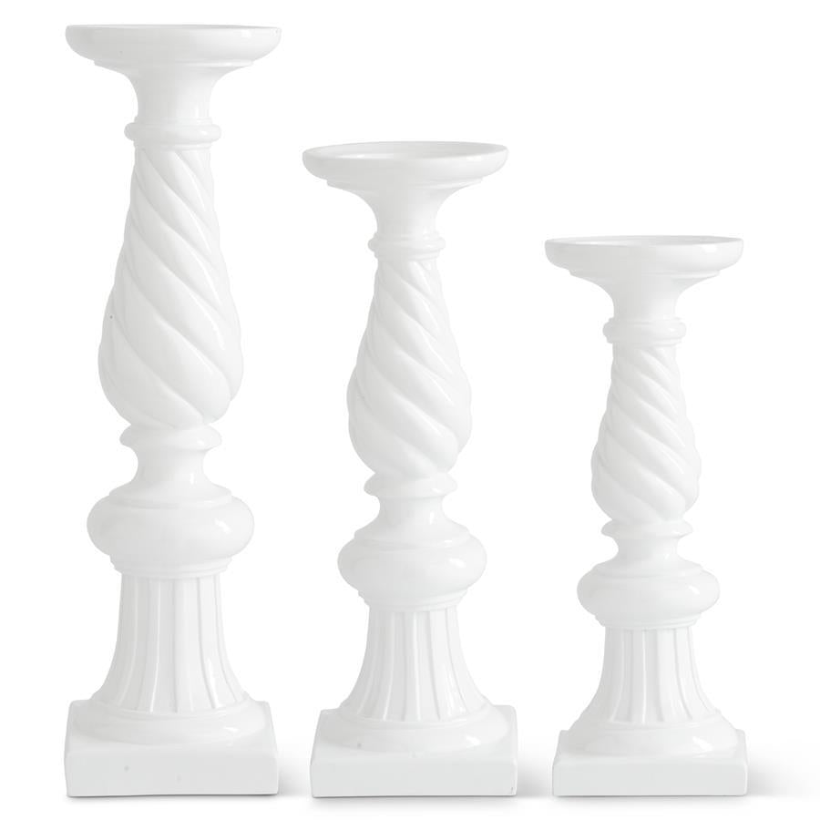 K & K White Resin Spiral Candleholders - Set of 3