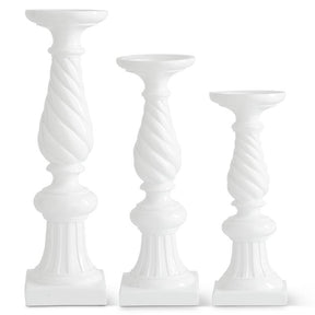K & K White Resin Spiral Candleholders - Set of 3