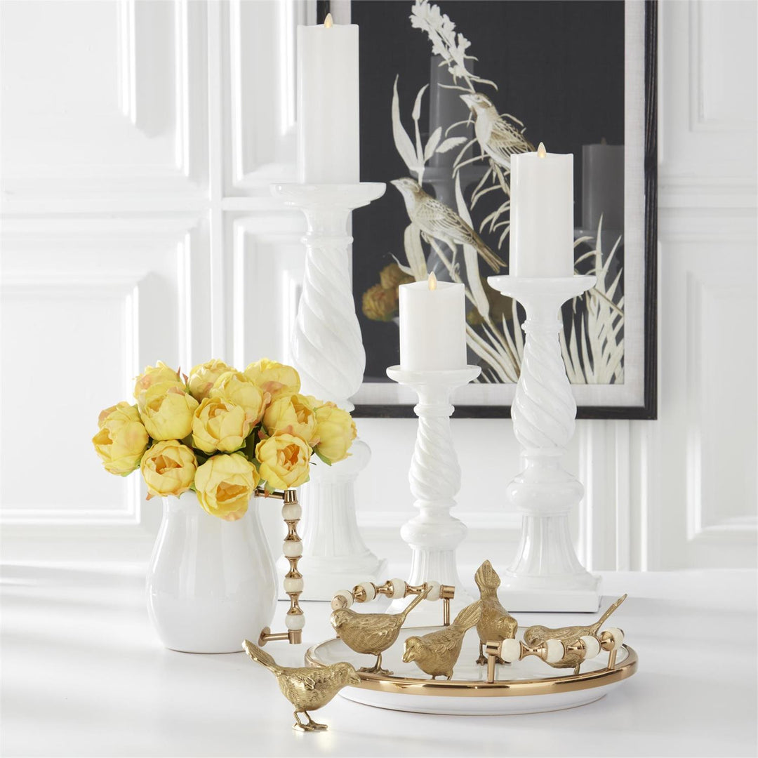 An image of K & K White Resin Spiral Candleholders - Set of 3