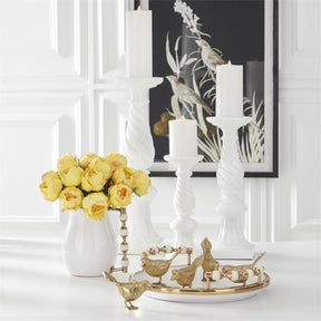 K & K White Resin Spiral Candleholders - Set of 3