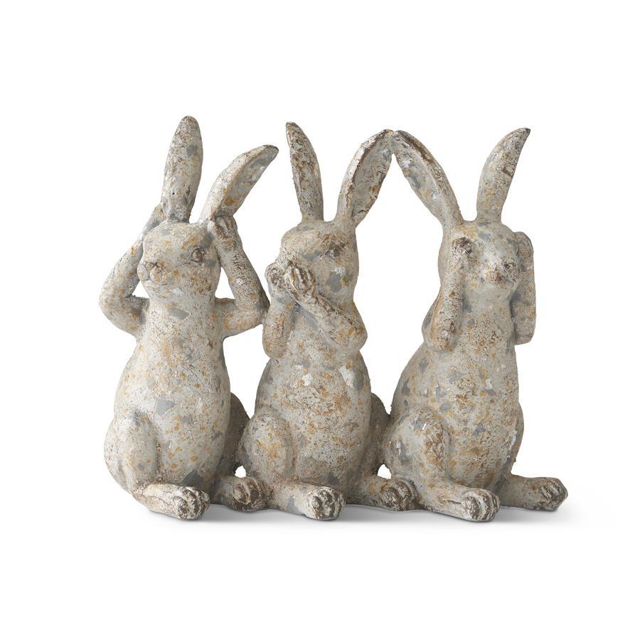 K & K Resin Distressed Gray 3 Bunnies Figurine