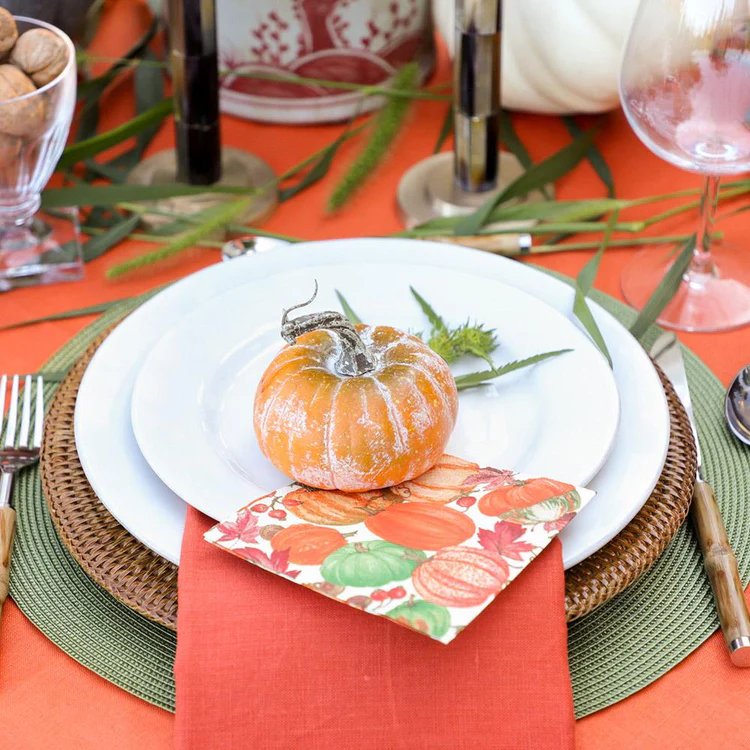 An image of Caspari Pumpkin Field Cocktail Napkins