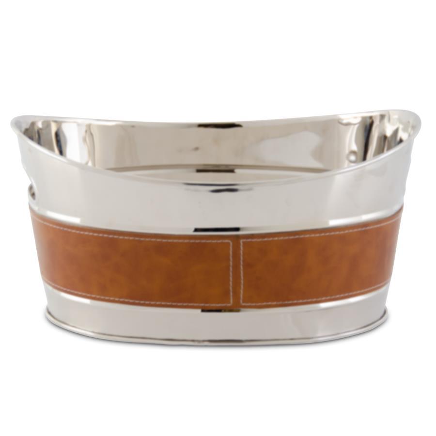 An image of K & K Silver Ice Bucket with Horse Bit Handle & Leather Tassel