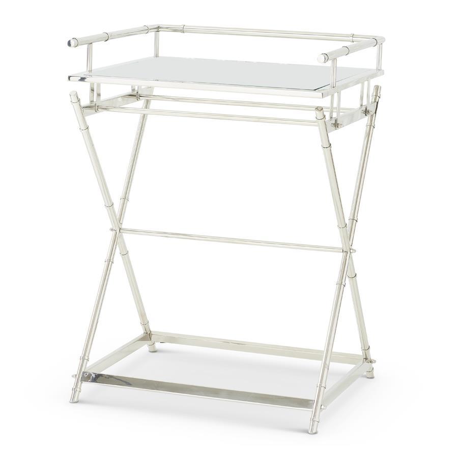 An image of K & K Modern Silver Bar Stand with Glass Top