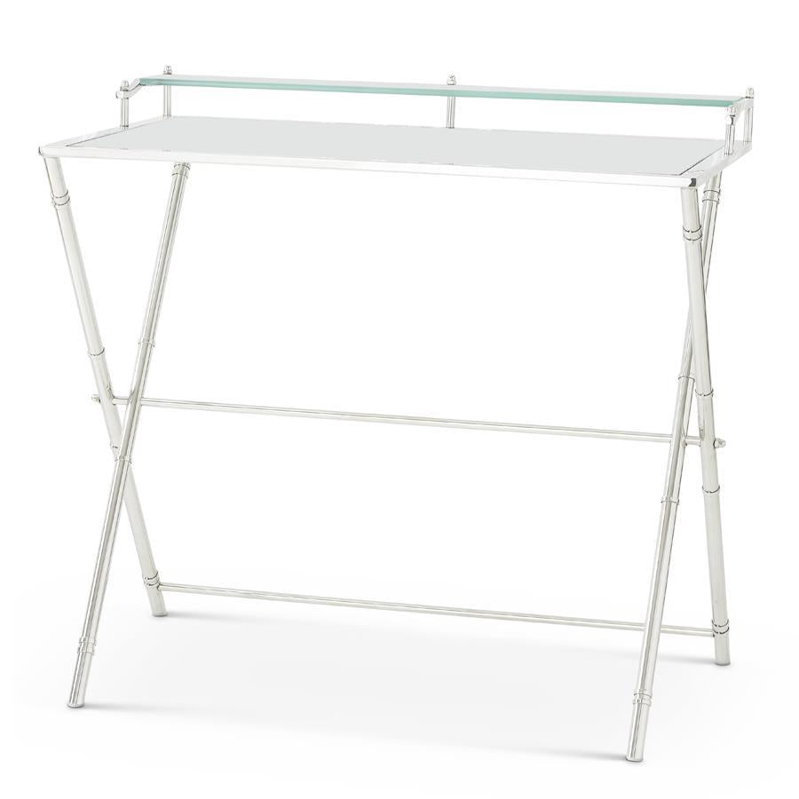 An image of K & K 35" Modern Silver Writing Desk with Glass Top