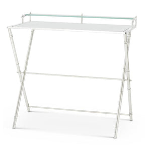 K & K 35" Modern Silver Writing Desk with Glass Top
