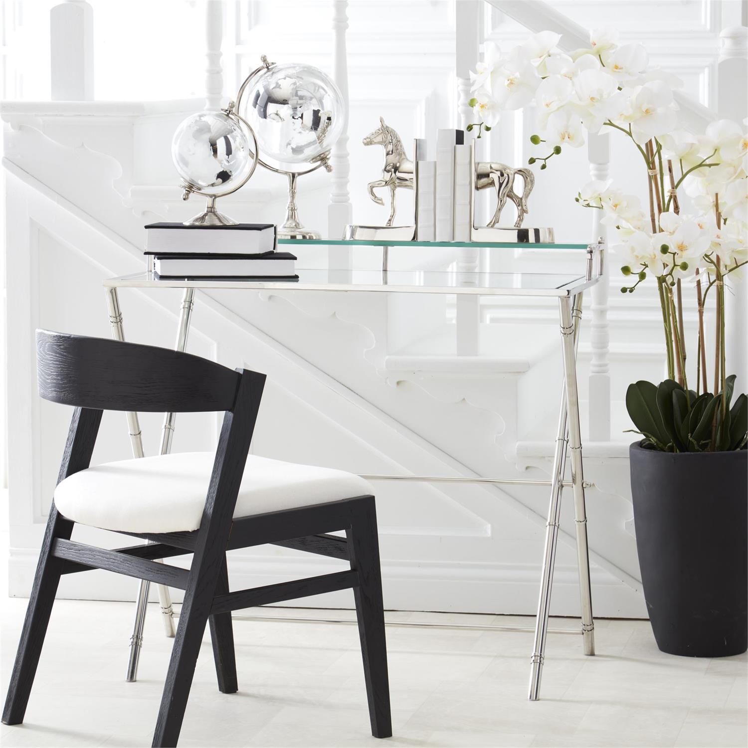 An image of K & K 35" Modern Silver Writing Desk with Glass Top