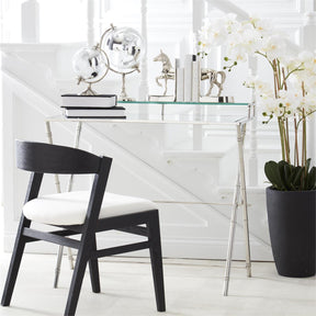 K & K 35" Modern Silver Writing Desk with Glass Top