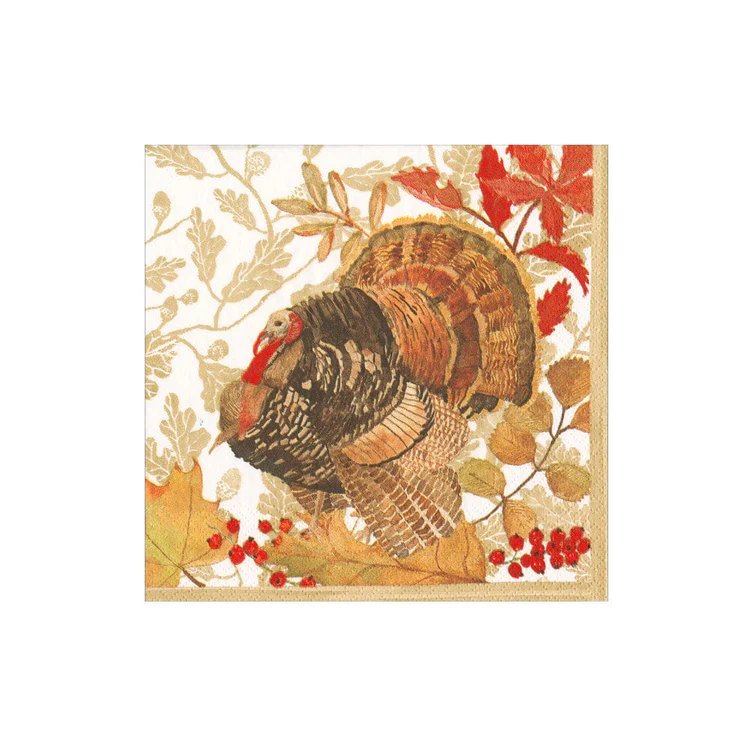 An image of Caspari Woodland & Turkey Cocktail Napkins