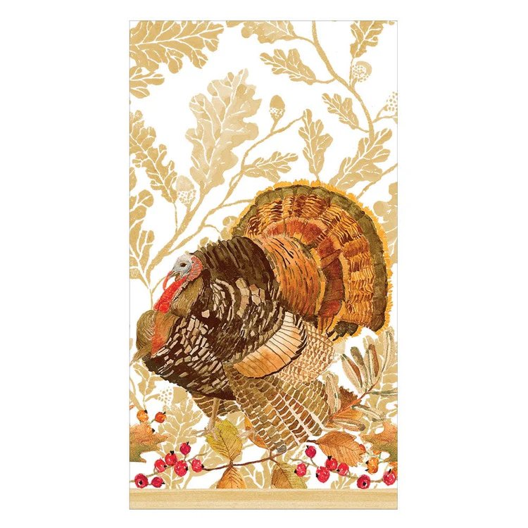 An image of Caspari Woodland Turkey Guest Towels