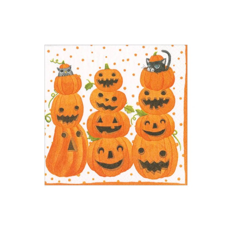 An image of Caspari Jack O'Lanterns Cocktail Napkins