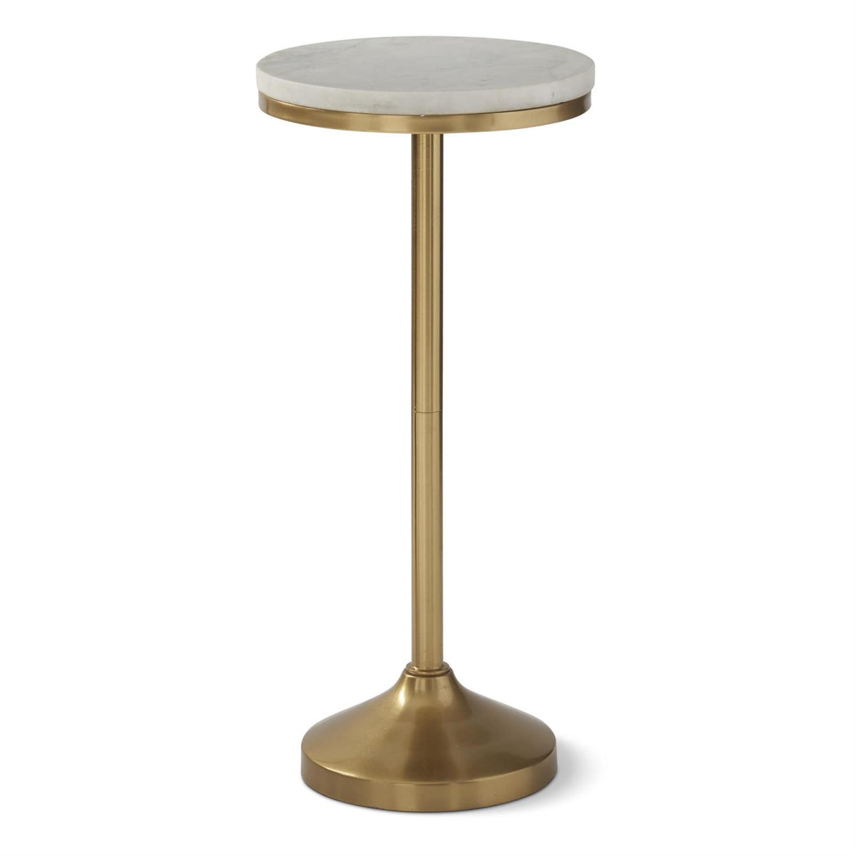 K&K Interiors 22" White Marble Top Drink Table w Gold Spine and Base