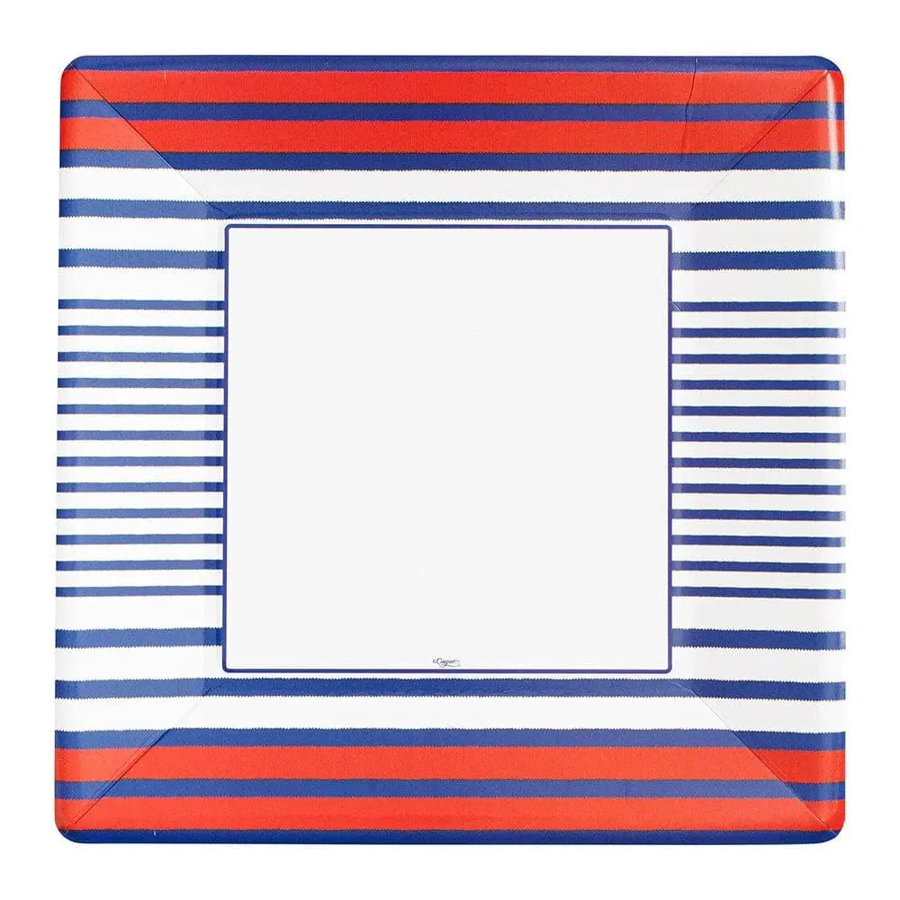 Caspari Breton Stripe Blue Square Dinner Plates