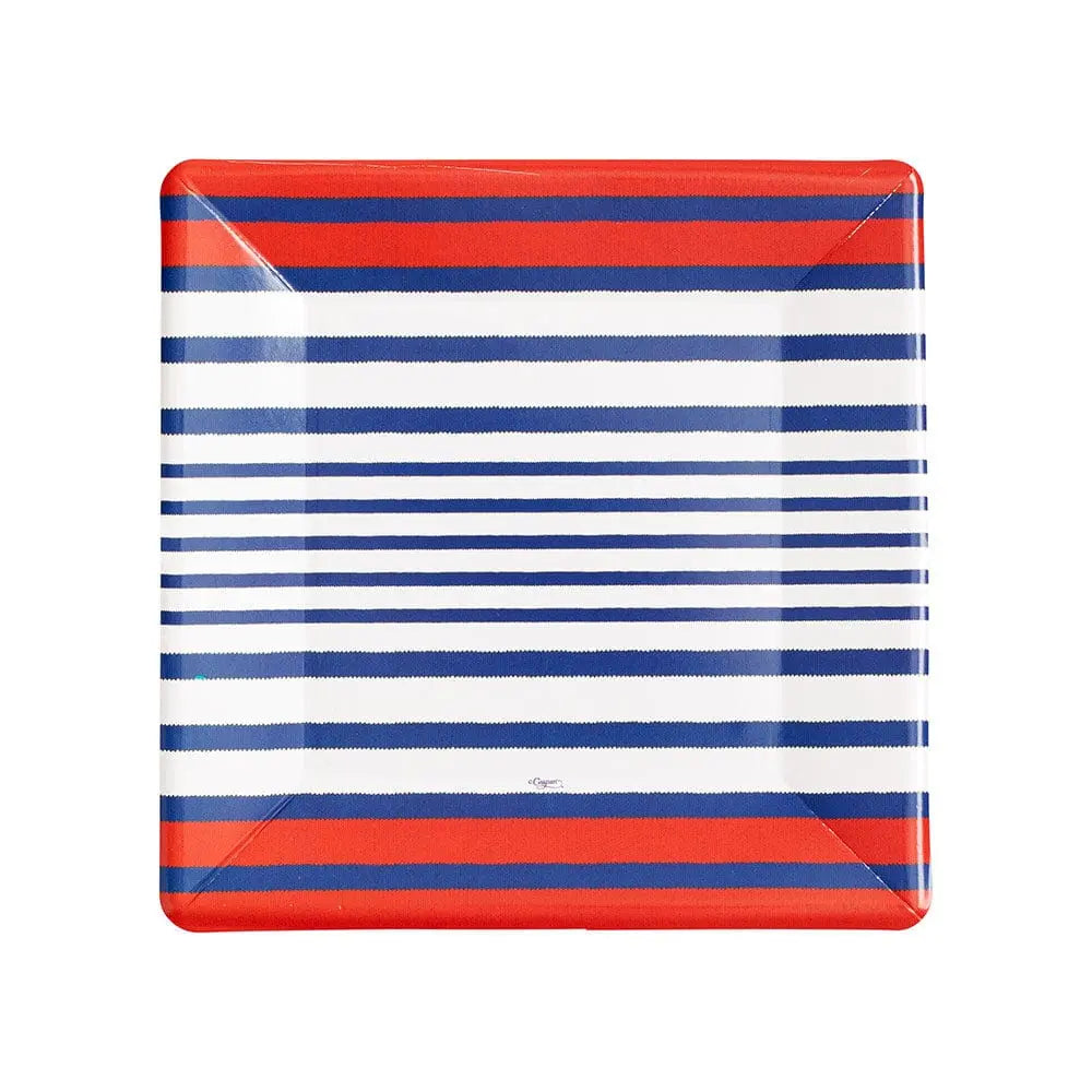 Caspari Breton Stripe Blue Square Salad and Dessert Plates