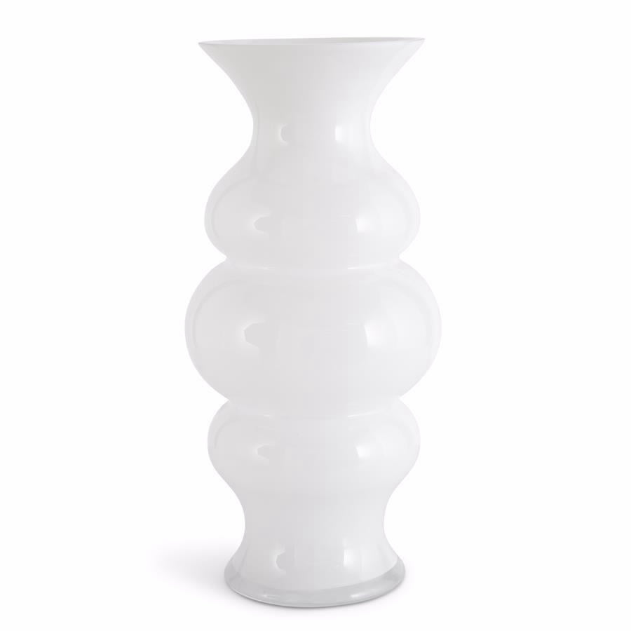 An image of K & K 19.75" White Glass Ribbed Hourglass Fluted Vase